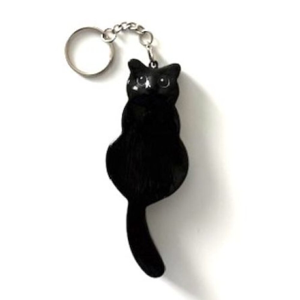 Black Cat Key Chain (4.25 Inches) - Handmade with Papier Mache